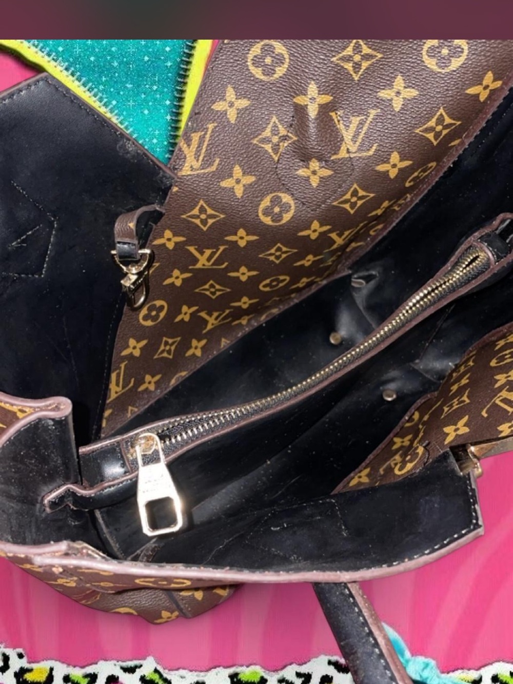 Louis Vuitton Brown Monogram & Black Leather Tote - Picture 4 of 7
